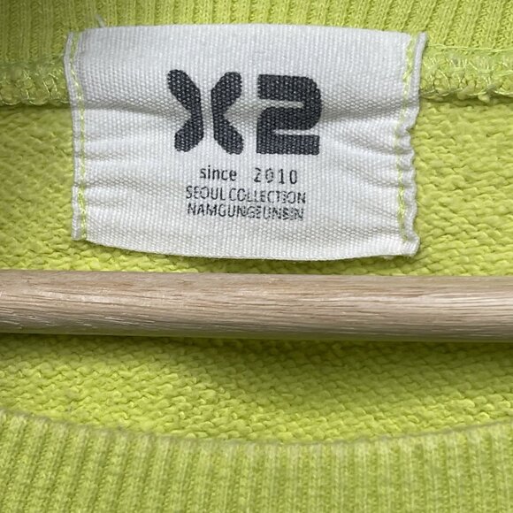 X2 Seoul Collection American Flag Oversized Lime Sweatshirt One Size - Picture 3 of 7